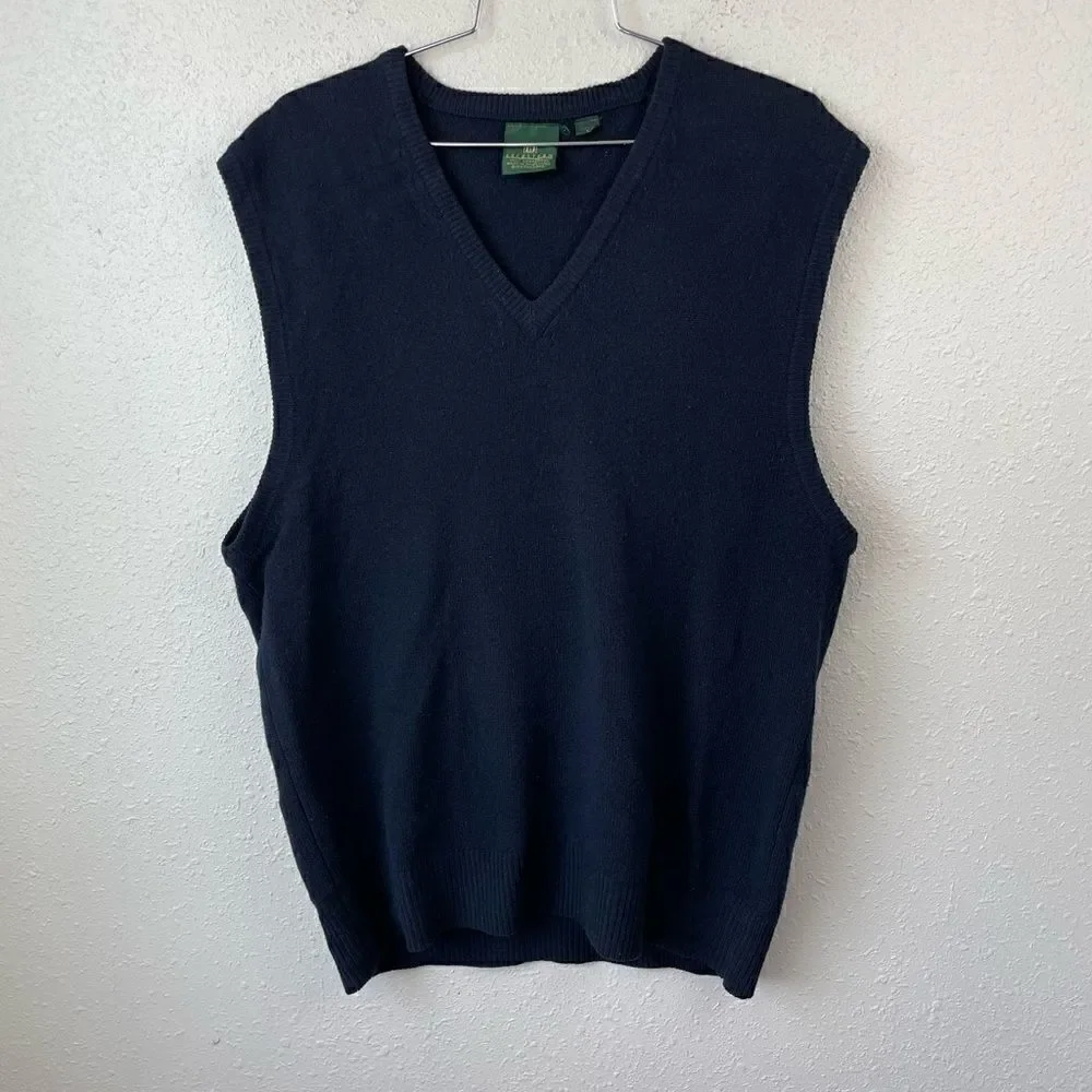Nordstrom Dark Navy Blue Lambs Wool Sleeveless V-Neck Size L